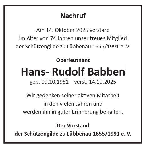 Nachruf Hans-Rudolf Babben